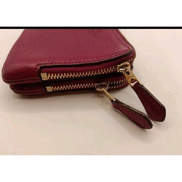 Coach Red Pebbled Leather Double Corner Zip Wristlet Clutch Wallet With Tag - Picture 10 of 16